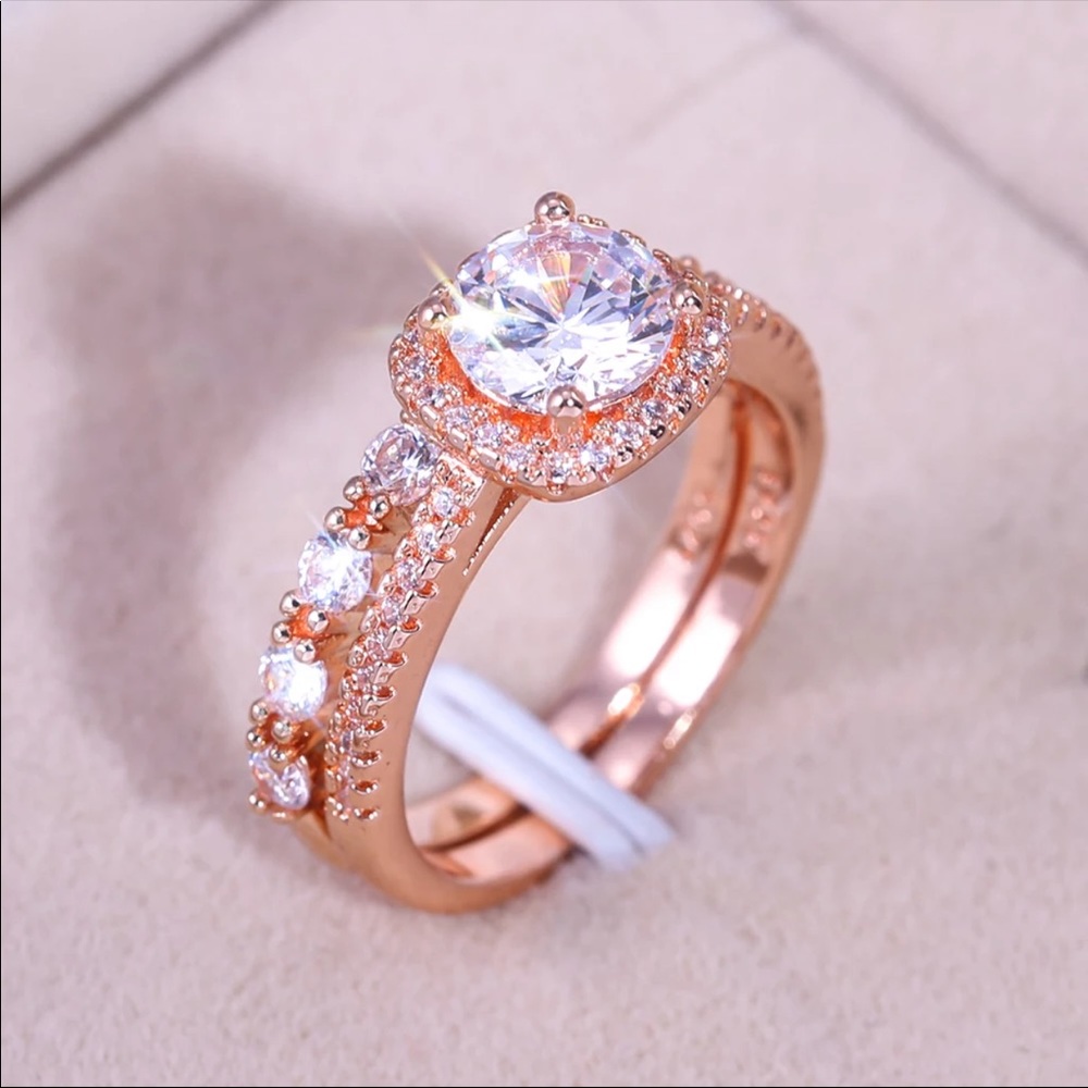 *NEW*2pc/set Rose Gold Engagement Diamond Ring 💍 - Picture 5 of 7